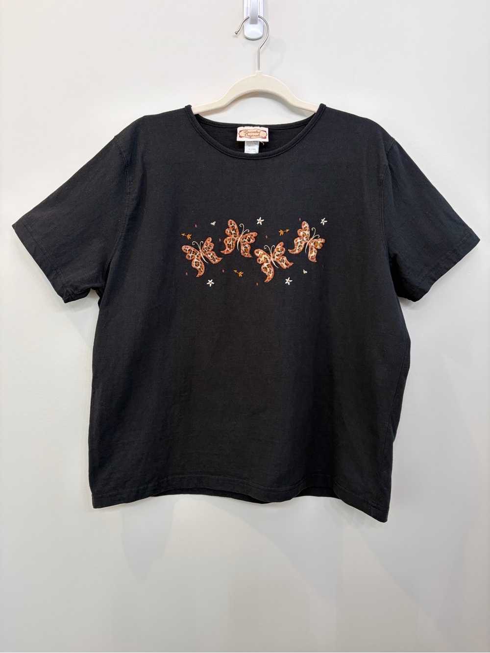 Y2K Vintage Decorated Originals Leopard Butterflies Embroidered  T-shirt XL